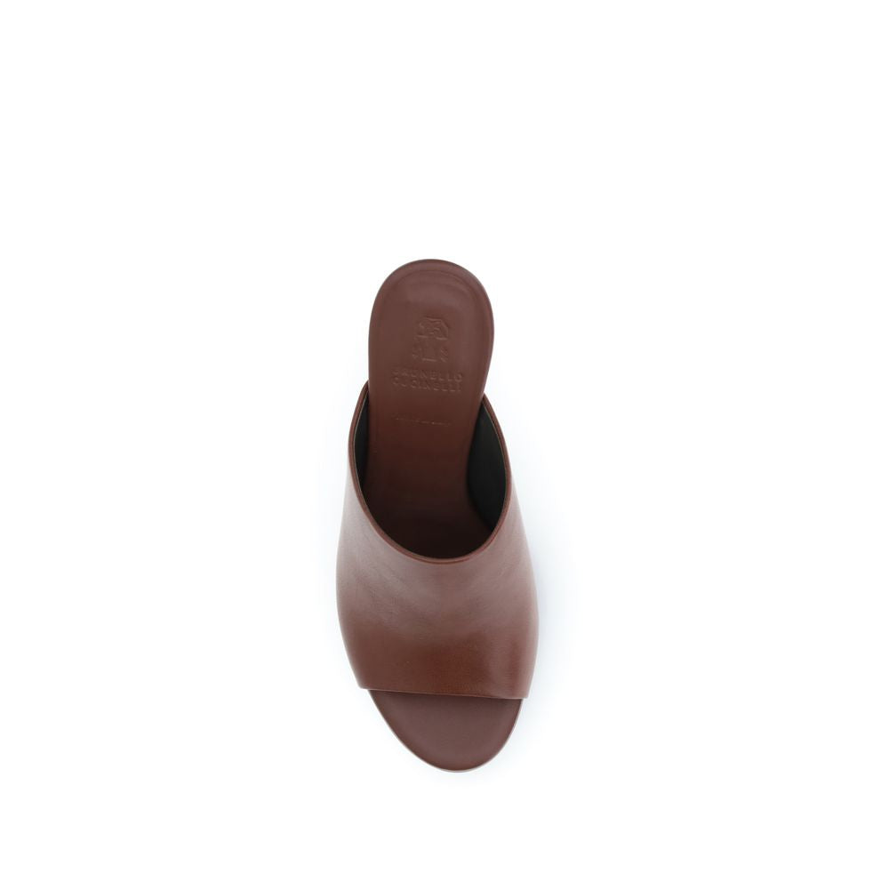 Brunello Cucinelli Brown Calf Leather Bos Taurus Sandals