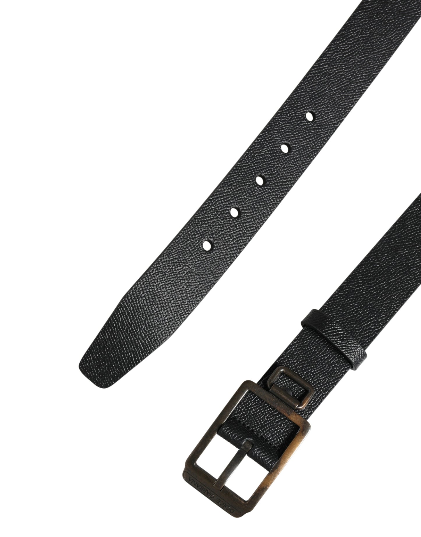 Dolce & Gabbana Black Calf Leather Gold Metal Buckle Belt