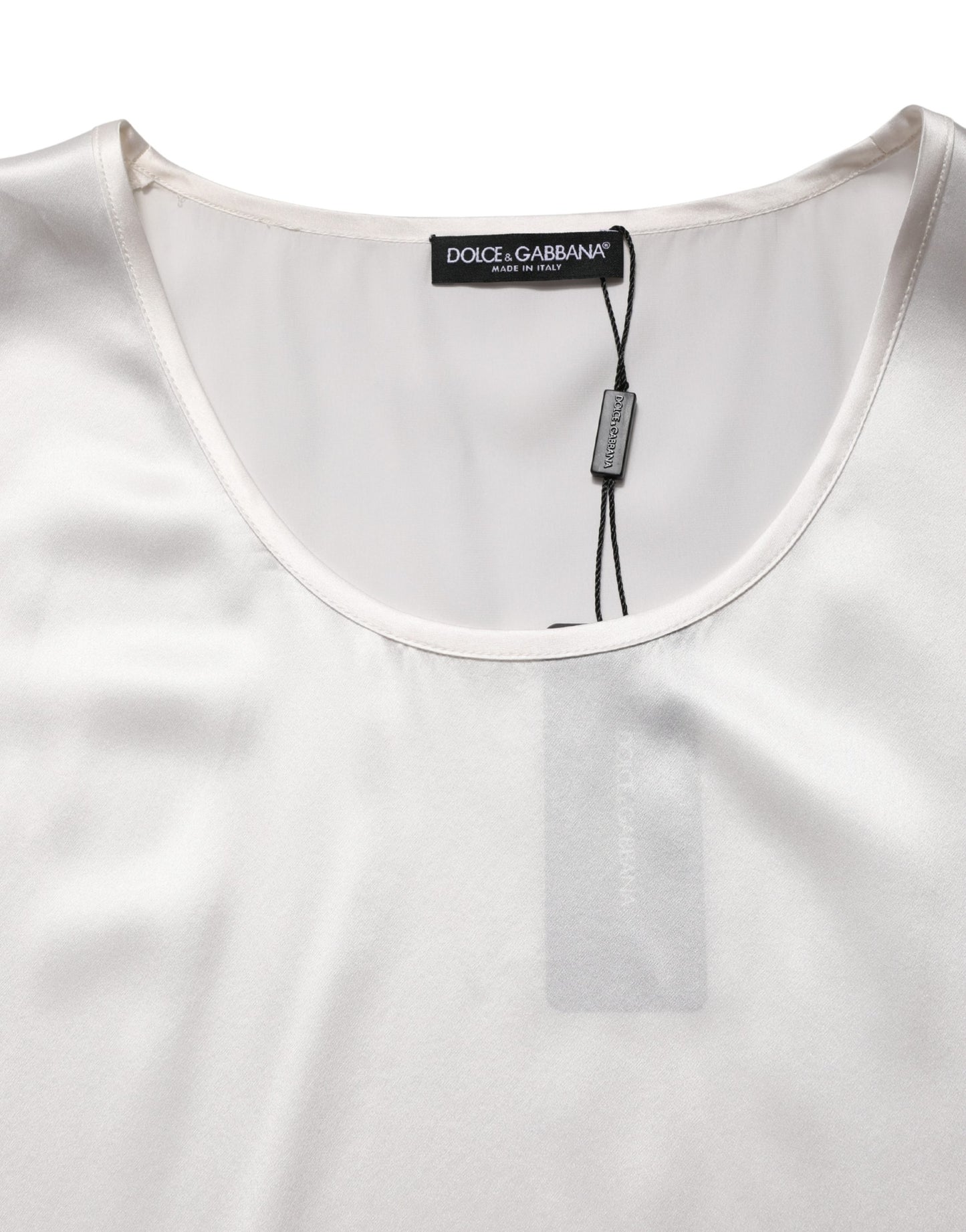 Dolce & Gabbana White Satin Polyester SleevelessTank T-shirt