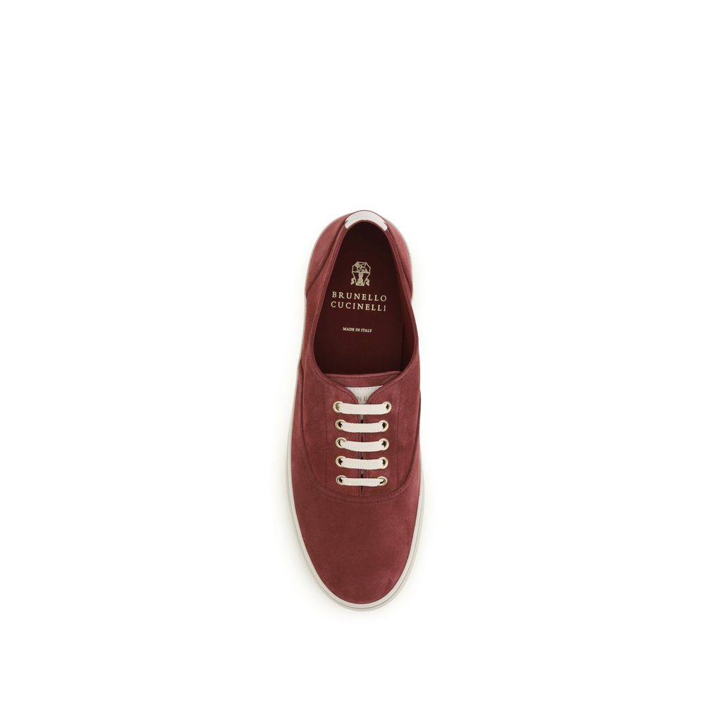 Brunello Cucinelli Bordeaux Calf Leather Bos Taurus Low Top Sneakers