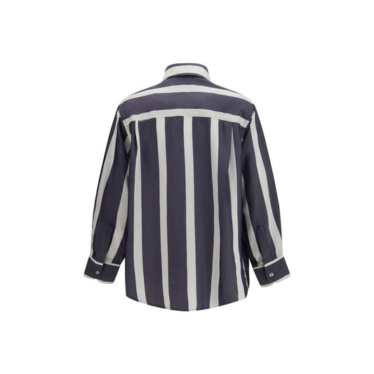 Cruna Blue Viscose Pattern Shirt