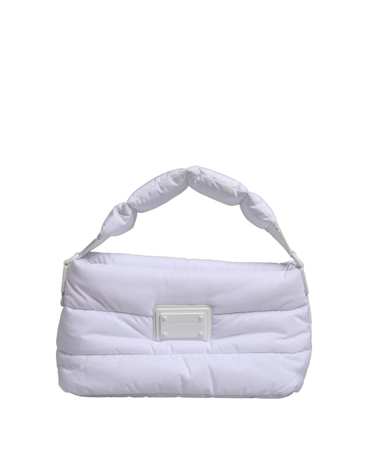 Dolce & Gabbana White Logo Plaque Polyester Quilted Shoulder Borse Bag