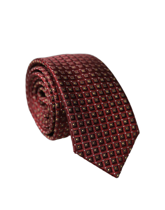 Dolce & Gabbana Burgundy Geometric Silk Adjustable Men Tied Necktie Tie