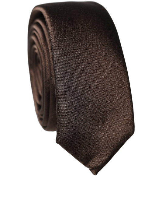 Dolce & Gabbana Brown Solid 100% Silk Adjustable Men Tied Necktie Tie