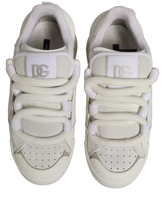 Dolce & Gabbana White Leather Portofino Space Sneakers Shoes