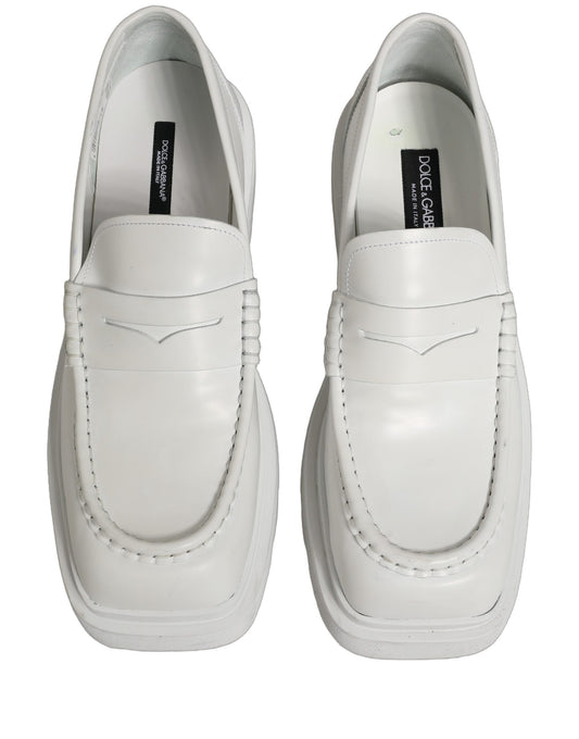 Dolce & Gabbana White Leather Chunky Sole Slip On Derby Shoes