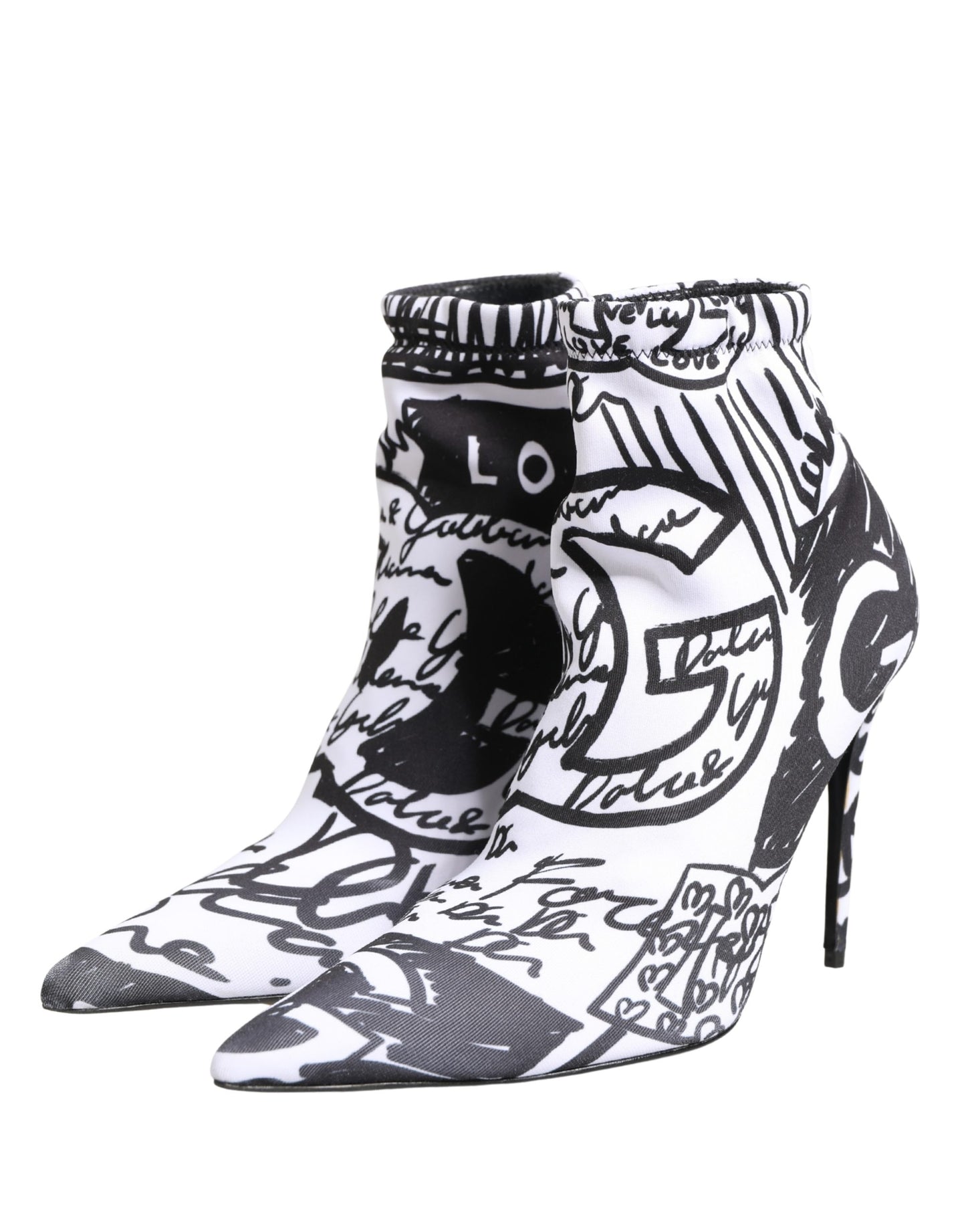 Dolce & Gabbana White Graffiti Stretch Ankle Boots Shoes