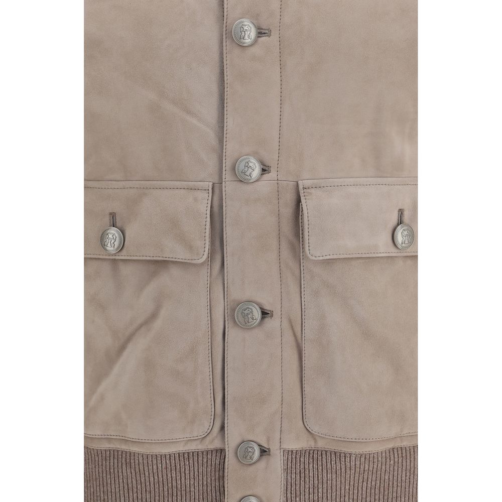 Brunello Cucinelli Beige Calf Leather Bos Taurus Leather Jacket