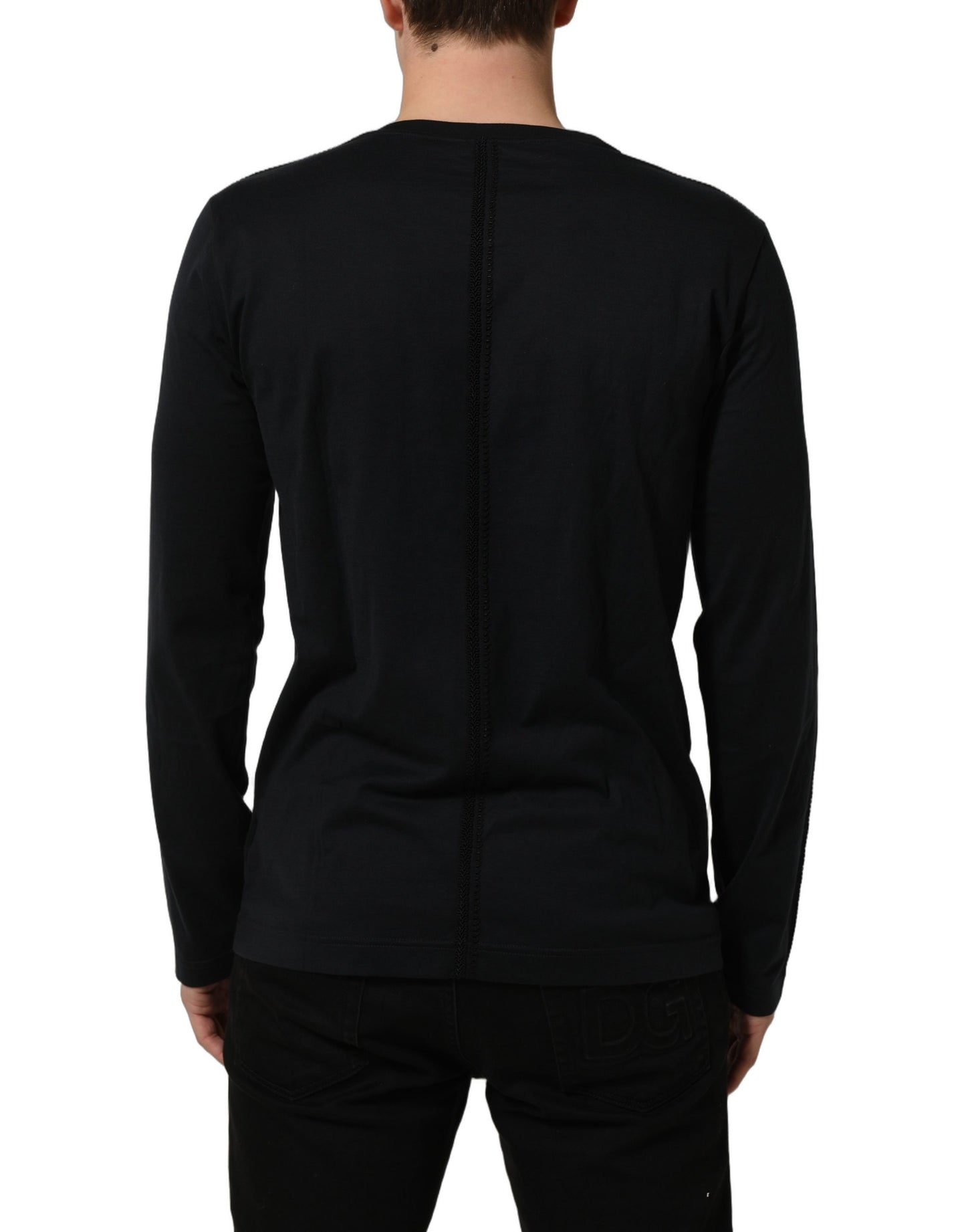 Dolce & Gabbana Dark Blue Cotton Round Neck Pullover Sweater