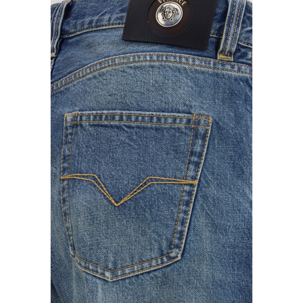 Versace Blue Cotton Straight-Leg Jeans