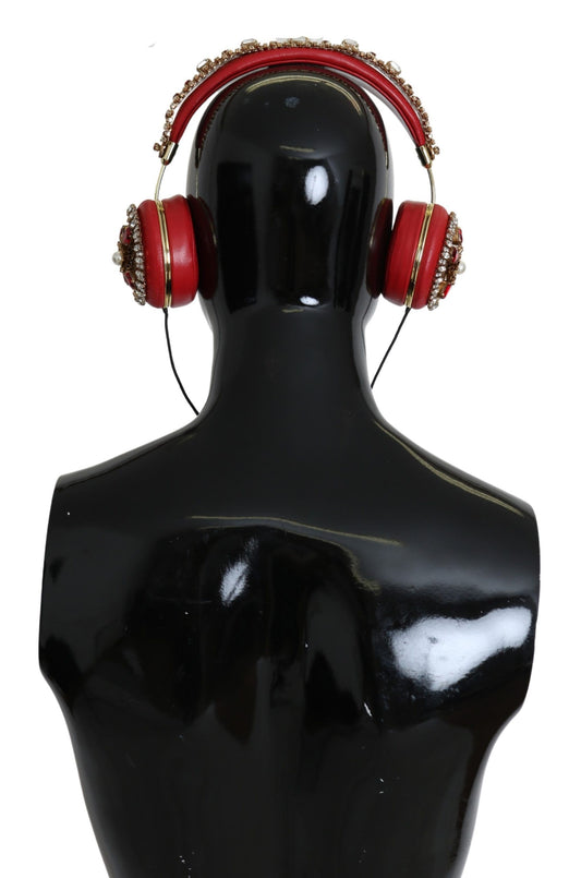 Dolce & Gabbana FRENDS Leather Red Floral Crystal Headset Headphones