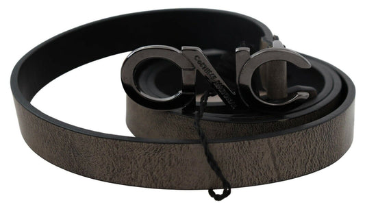 Costume National Dark Brown Leather Letter Logo Buckle Belt