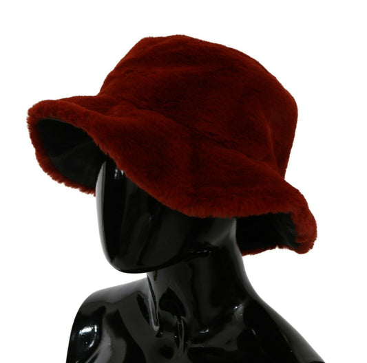 Dolce & Gabbana Red Bordeaux Fur Wide Brim Bucket Hat