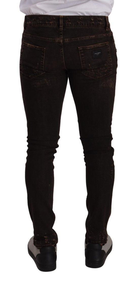 Dolce & Gabbana Brown Distressed Slim Fit Skinny Denim Jeans