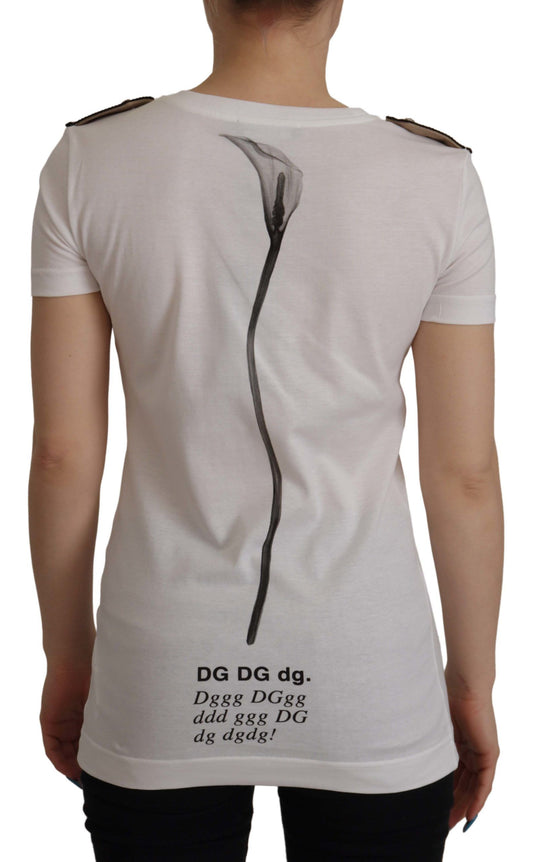 Dolce & Gabbana White Black Roses Crewneck Cotton T-shirt