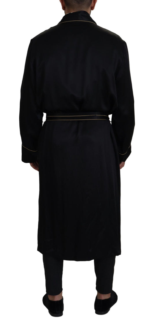 Dolce & Gabbana Black 100% Silk Robe Coat Wrap Jacket