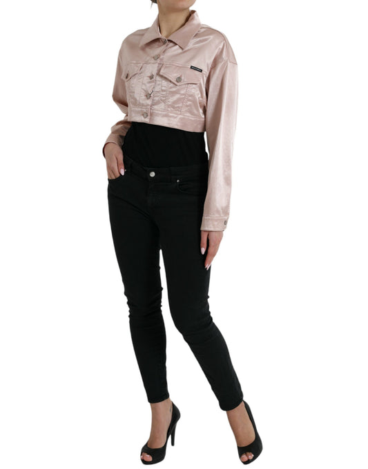 Dolce & Gabbana Pink Cotton Stretch Collared Cropped Jacket