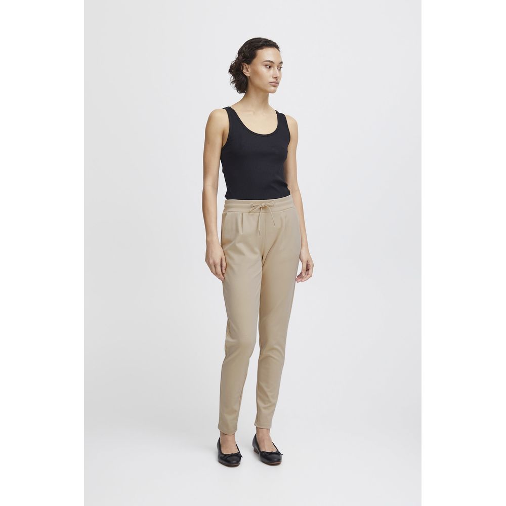 ICHI Beige Polyester Casual Pants