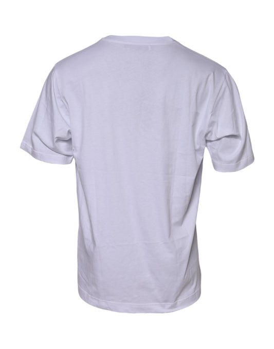Dolce & Gabbana White Cotton Logo Print Crew Neck T-shirt