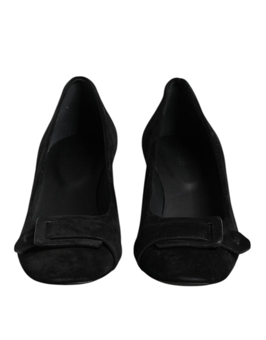 DEL CARLO Black Suede Leather Slip On High Heels Pump Shoes