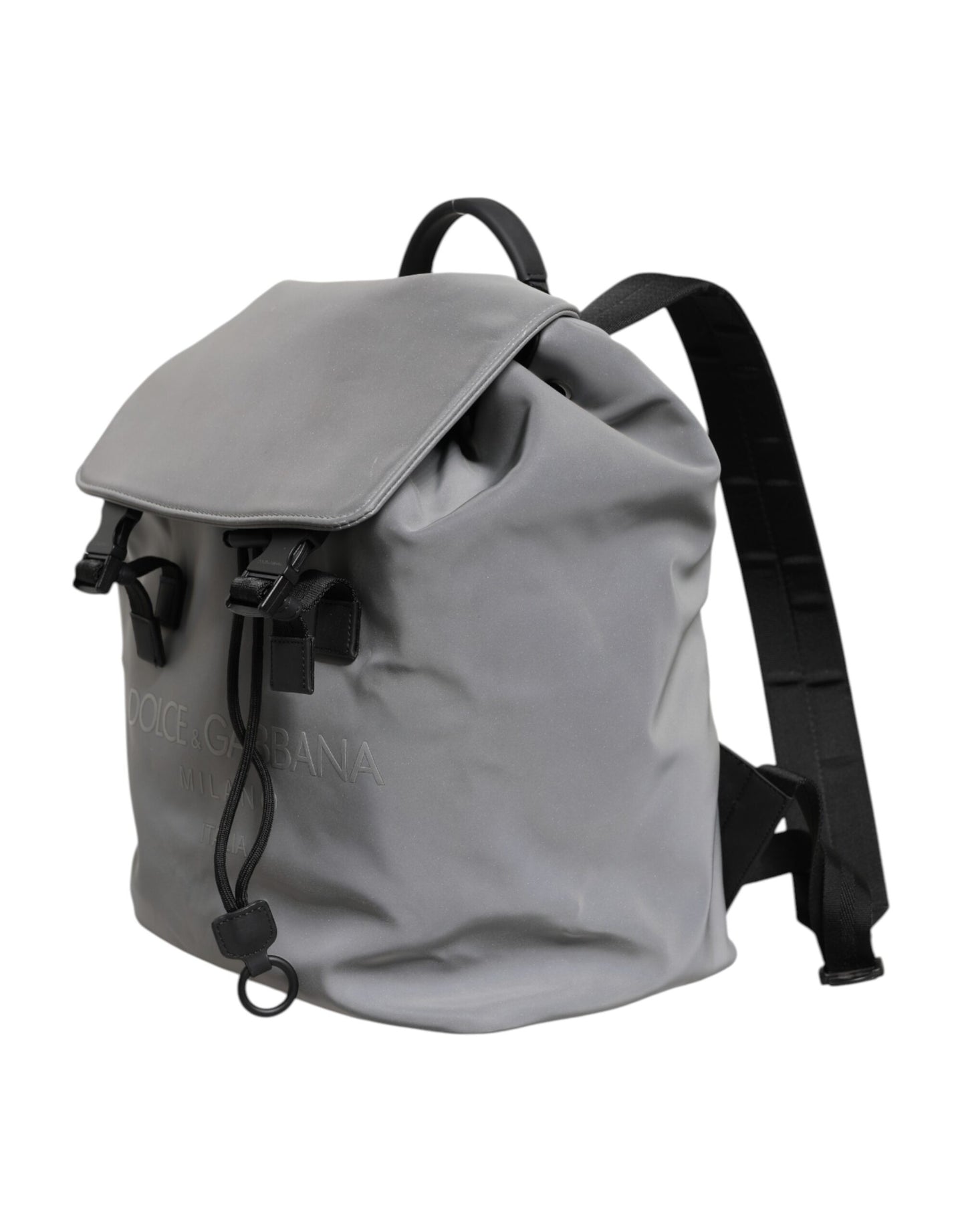 Dolce & Gabbana Gray Palermo Reflector Buckles Drawstring Backpack Bag