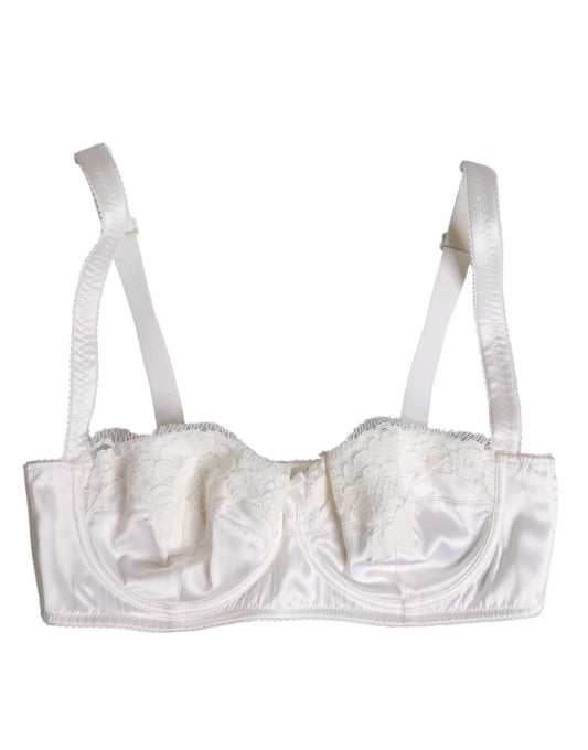 Dolce & Gabbana White Silk Underwired Balconette Bra Underwear