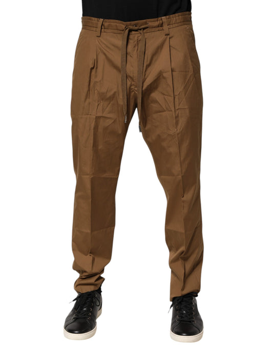 Dolce & Gabbana Brown Cotton Chino Mid Waist Men Jogger Pants