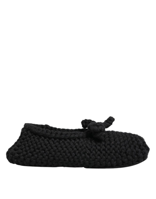 Dolce & Gabbana Black Wool Knit Slip On Ballerina Flats Shoes