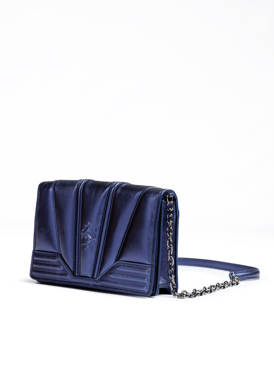 Ferrari Metal blue GT patent leather bag with chain
