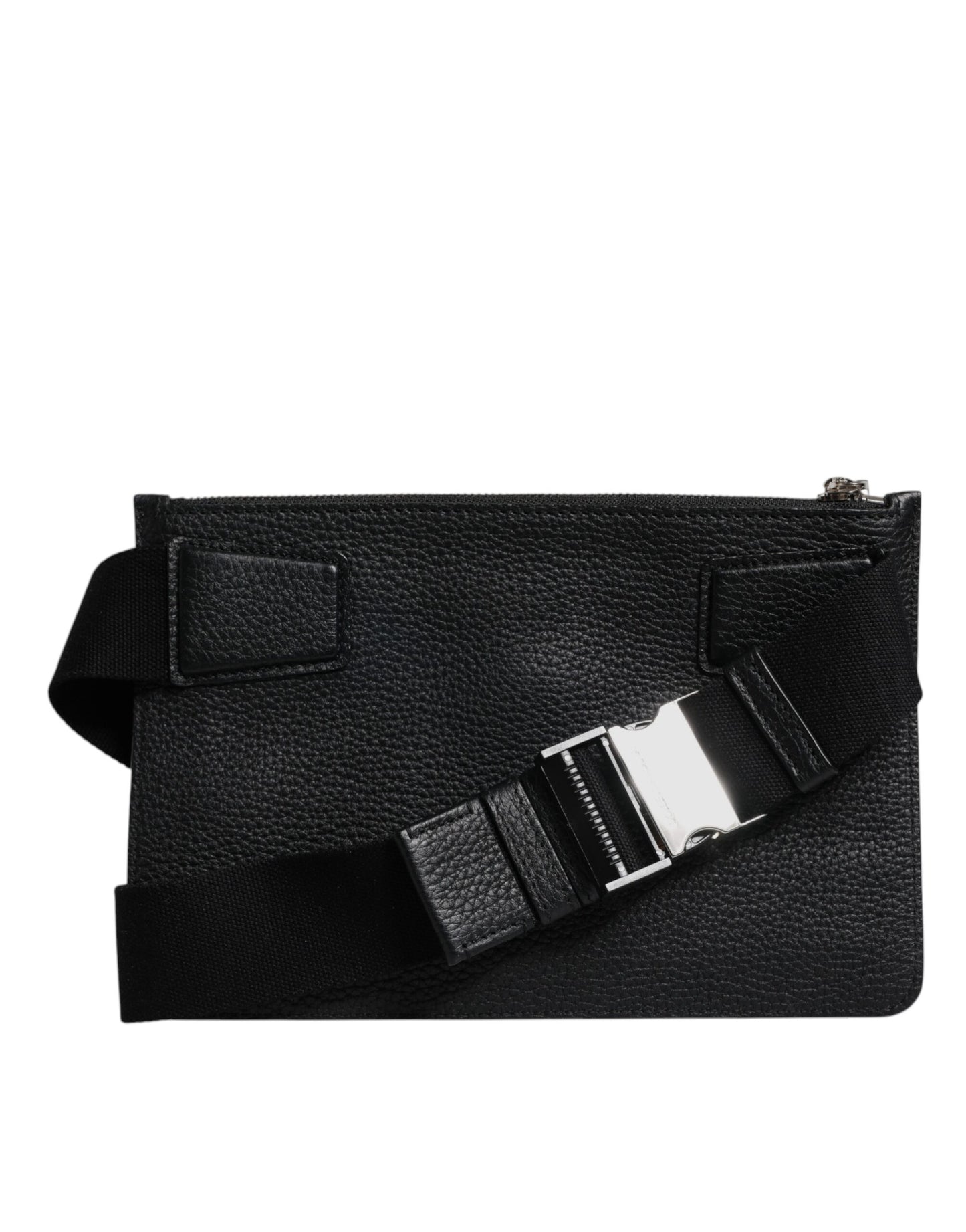 Dolce & Gabbana Black Leather Logo Embossed Waist Fanny Pack Borse Bag