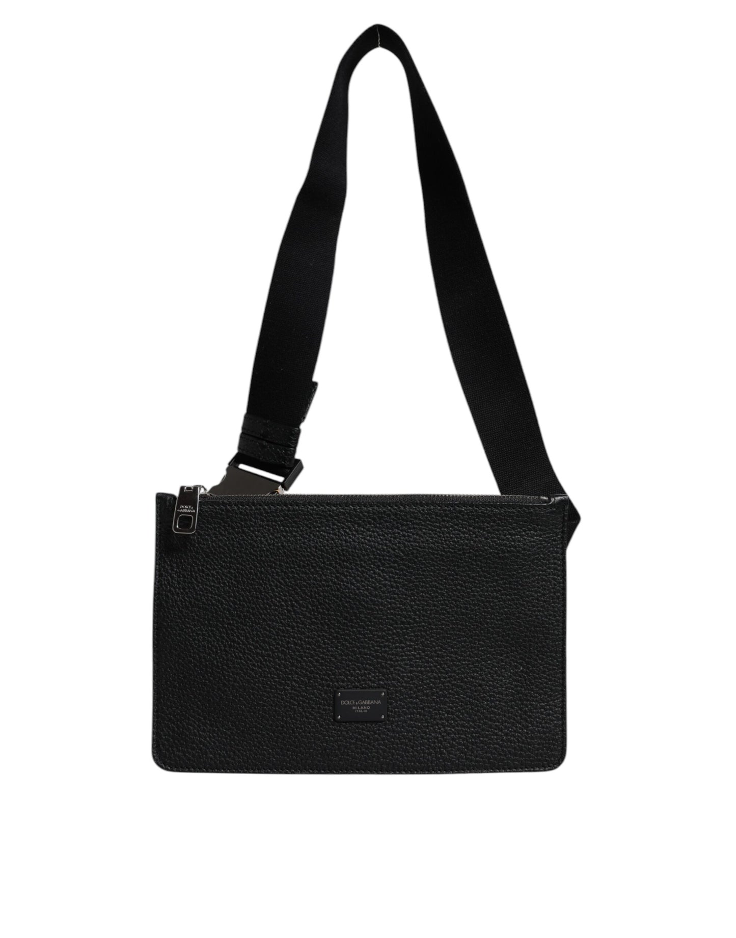 Dolce & Gabbana Black Leather Logo Embossed Waist Fanny Pack Borse Bag