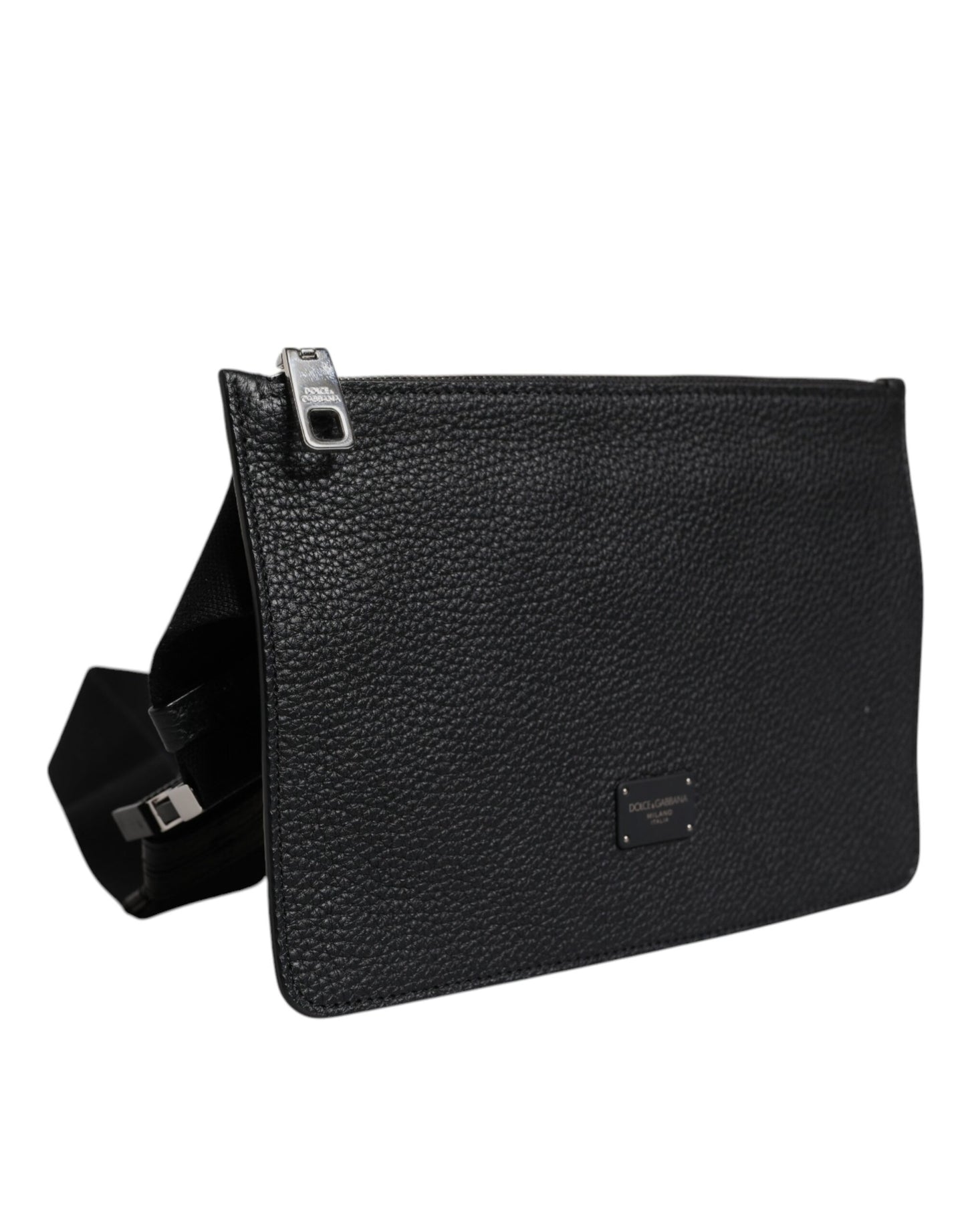 Dolce & Gabbana Black Leather Logo Embossed Waist Fanny Pack Borse Bag