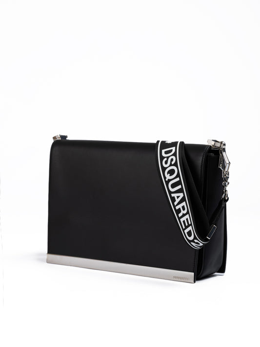 Dsquared² Black Leather Messenger Bag