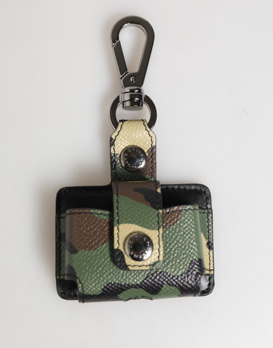 Dolce & Gabbana Multicolor Camouflage Leather Metal Accessory Airpods Case