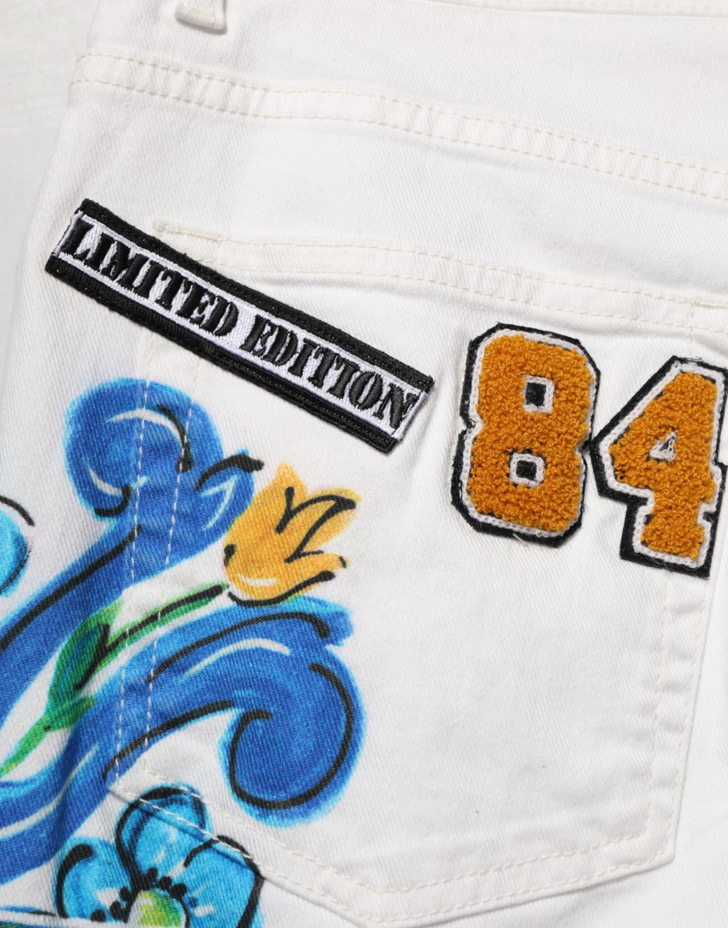 Dolce & Gabbana White Graffiti Print Skinny GOLD Denim Jeans