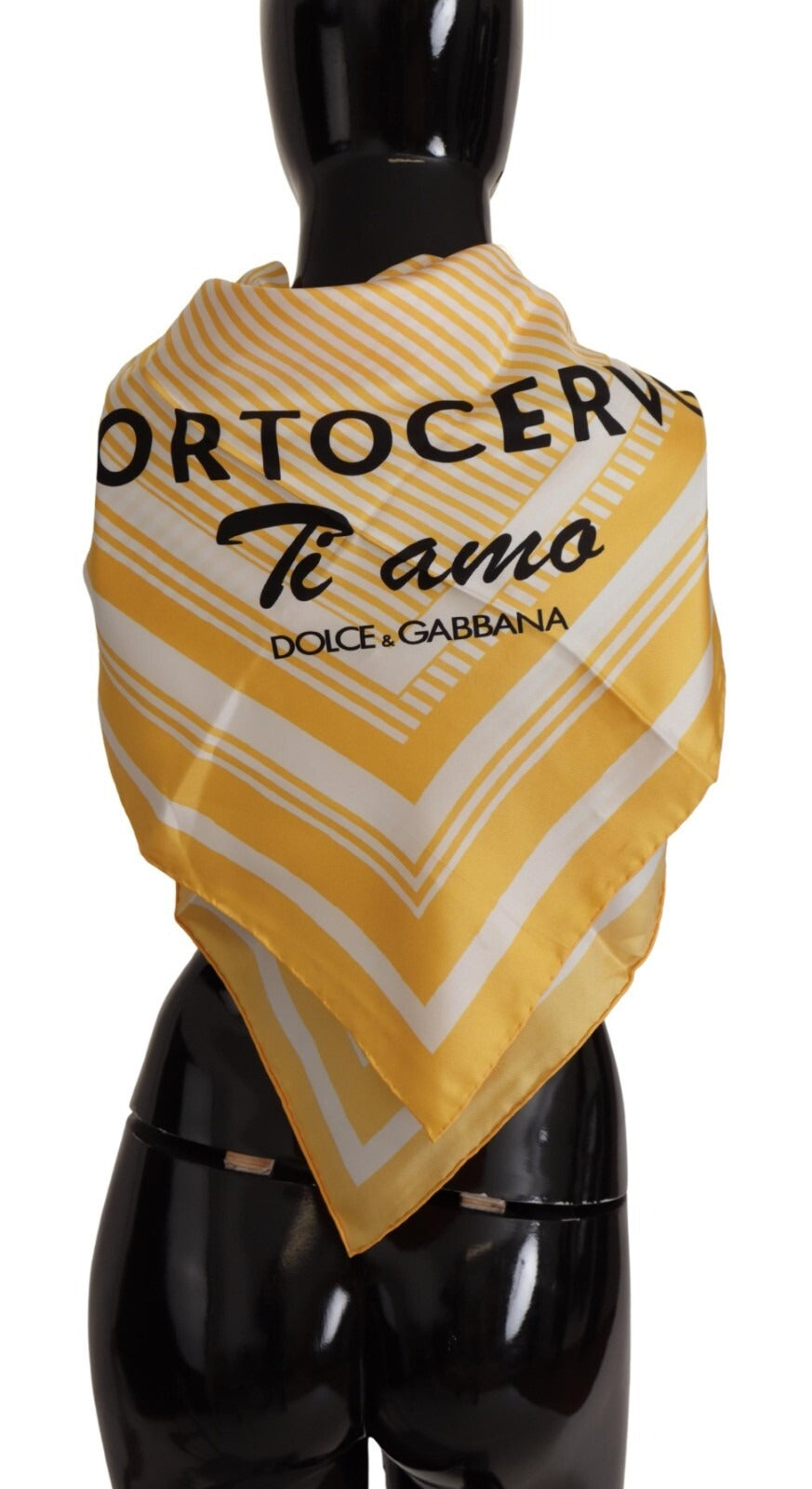 Dolce & Gabbana Yellow White Silk Striped Square Wrap Scarf