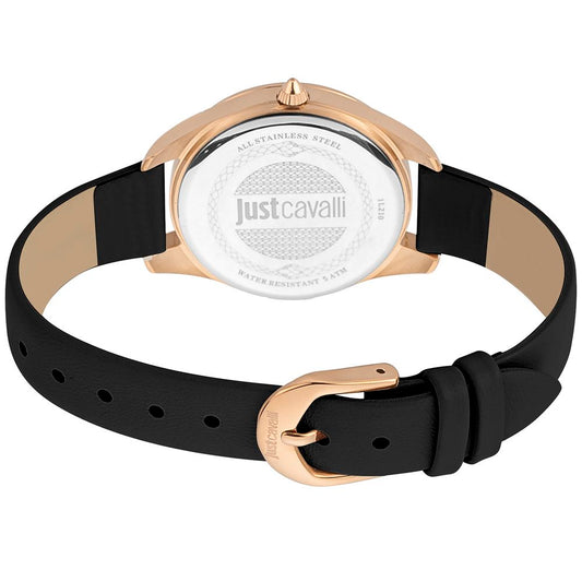 Just Cavalli Black Leather Dress Watch