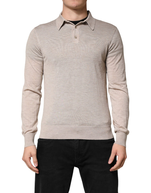 Dolce & Gabbana Beige Cashmere Collared PoloPullover Sweater