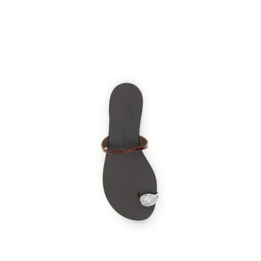 Giuseppe Zanotti Brown Calf Leather Bos Taurus Flat Sandals