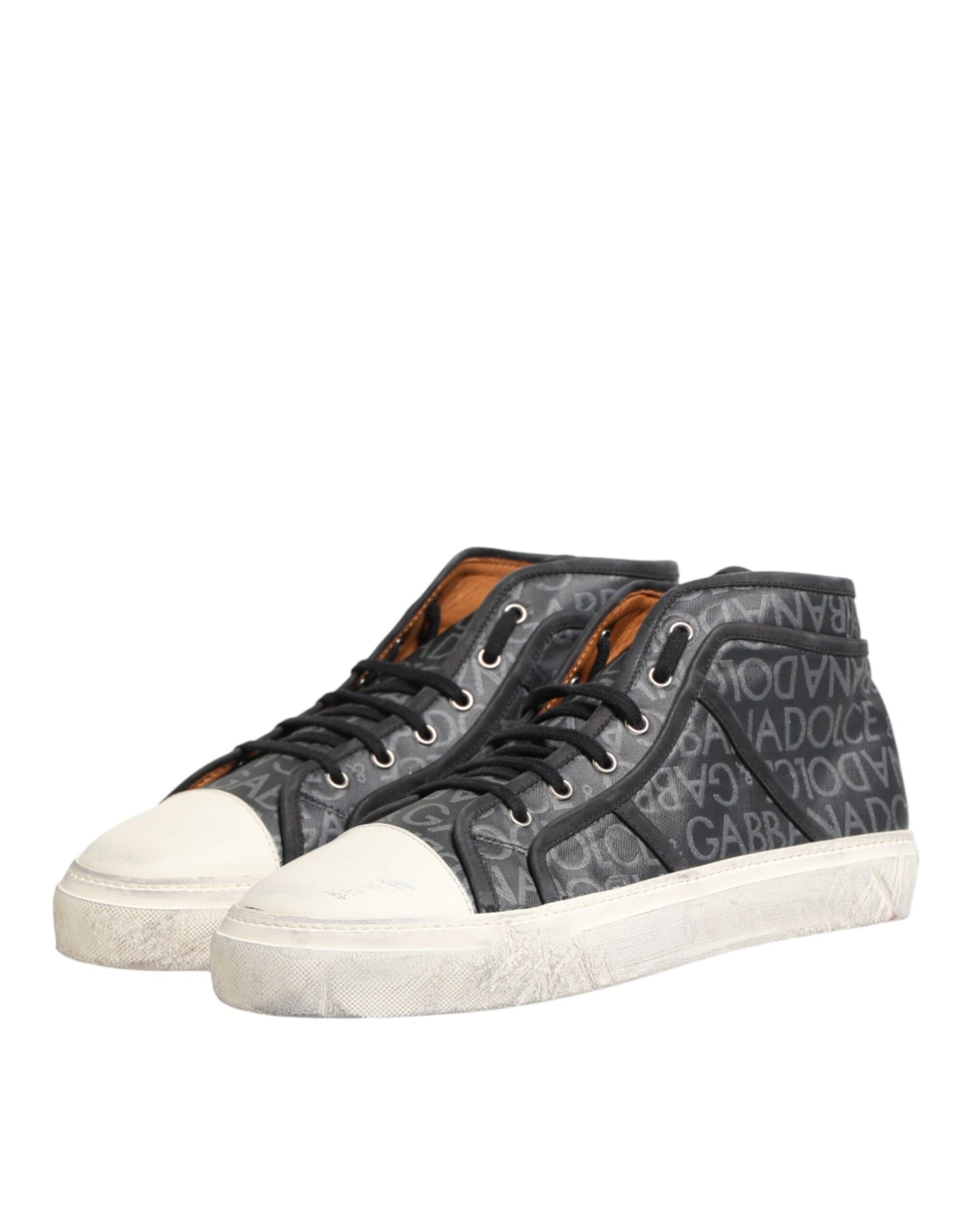Dolce & Gabbana Black White Canvas Logo Mid Top Sneakers Shoes