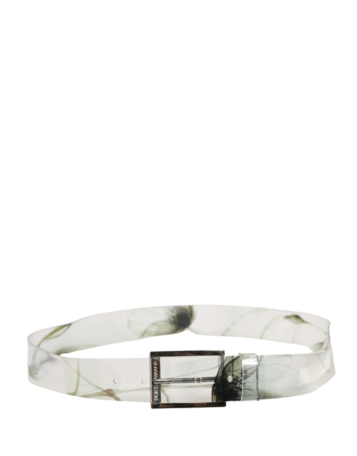 Dolce & Gabbana Men White Floral PVC Silver Metal Buckle Belt
