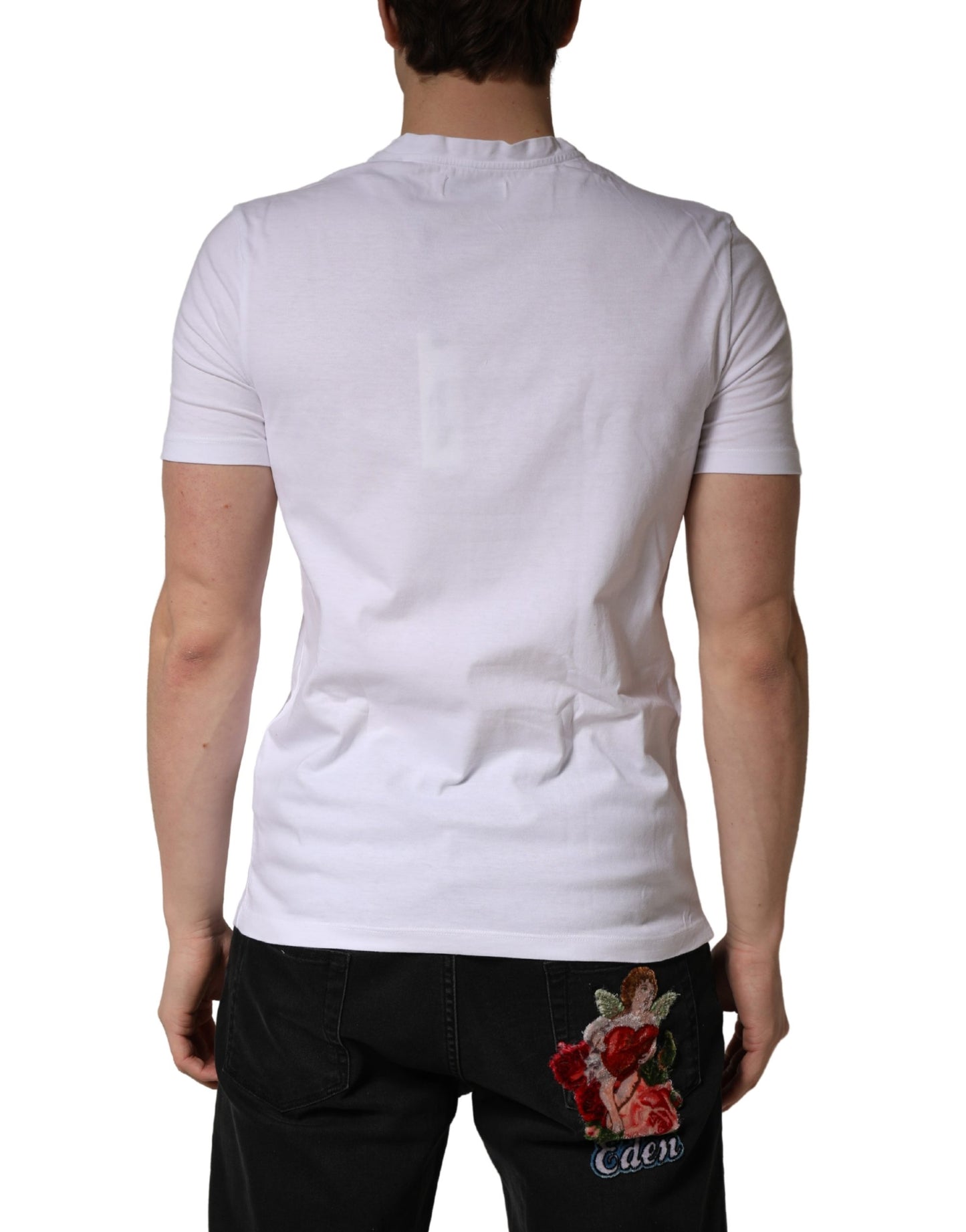 President's White Logo Embroidery Cotton Men Crew Neck T-shirt