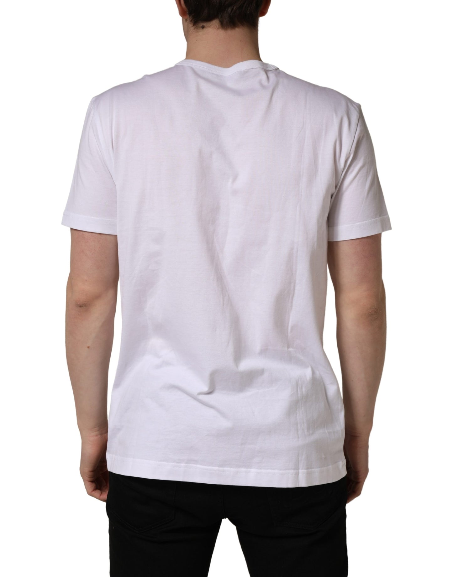 Dolce & Gabbana White DG Leaf Embroidery Crew Neck  T-shirt