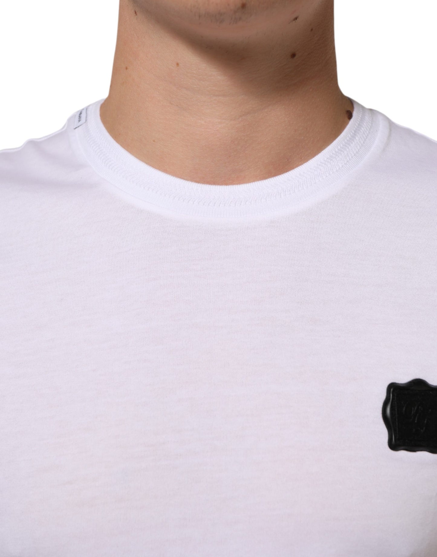 Dolce & Gabbana White Logo Patch Cotton Crew Neck T-shirt