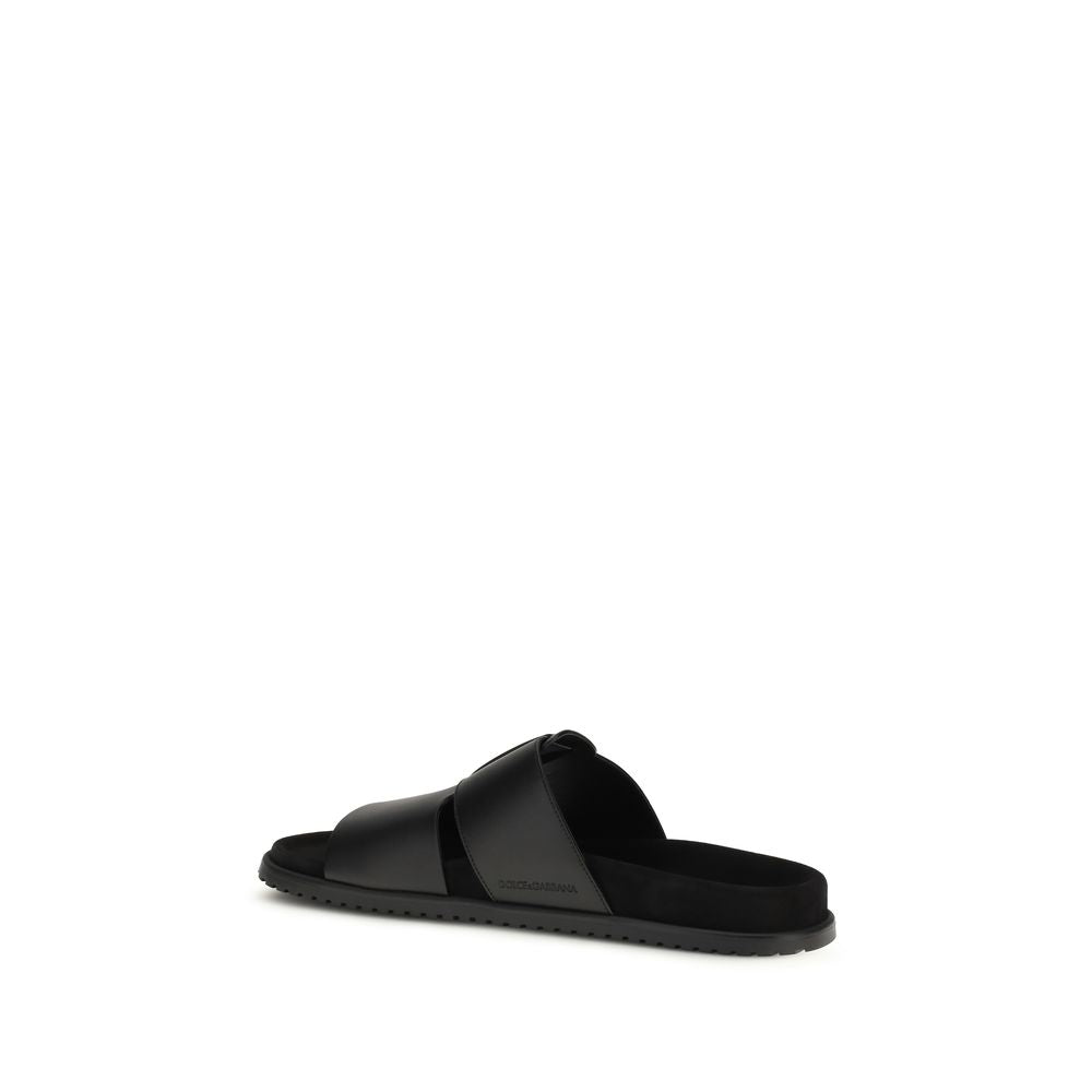 Dolce & Gabbana Black Calf Leather Bos Taurus Sandals