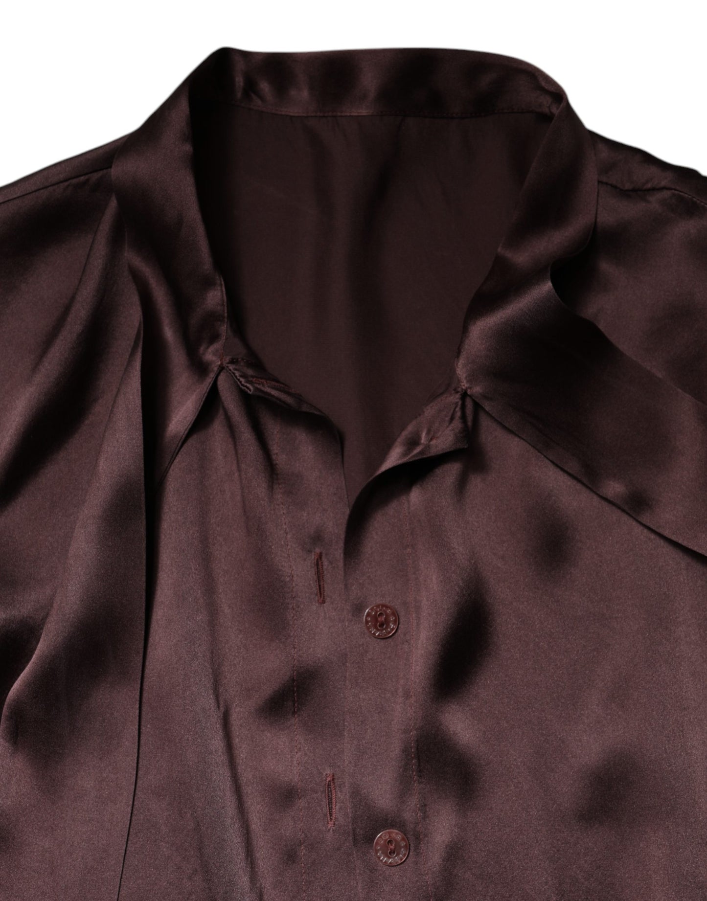 Dolce & Gabbana Violet Satin Long Sleeve Ascot Tie Shirt  Top