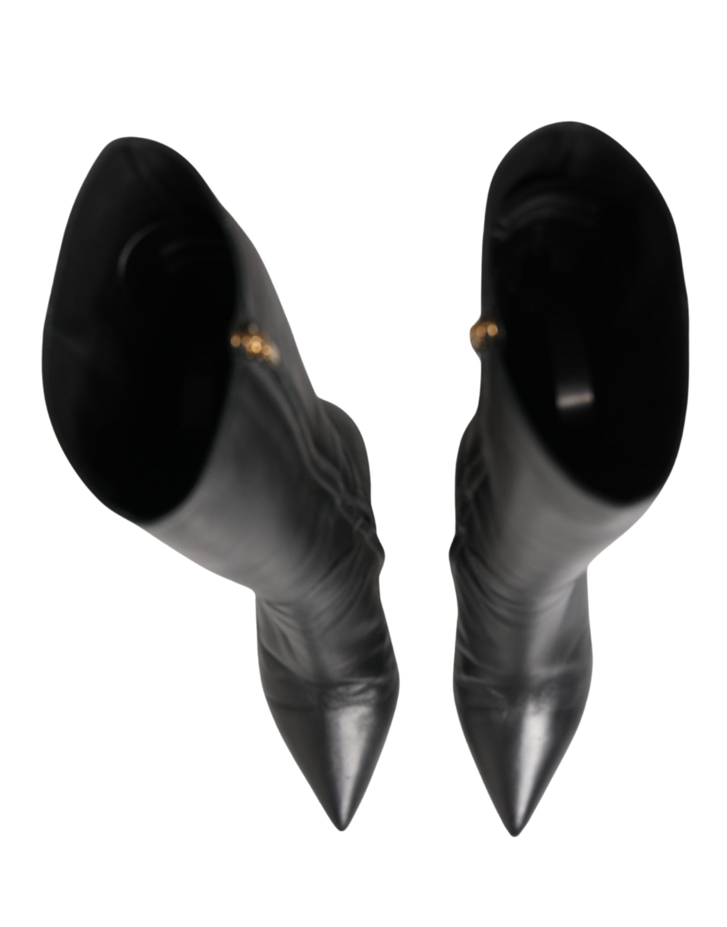Dolce & Gabbana Black Leather Heels Knee High Boots Shoes