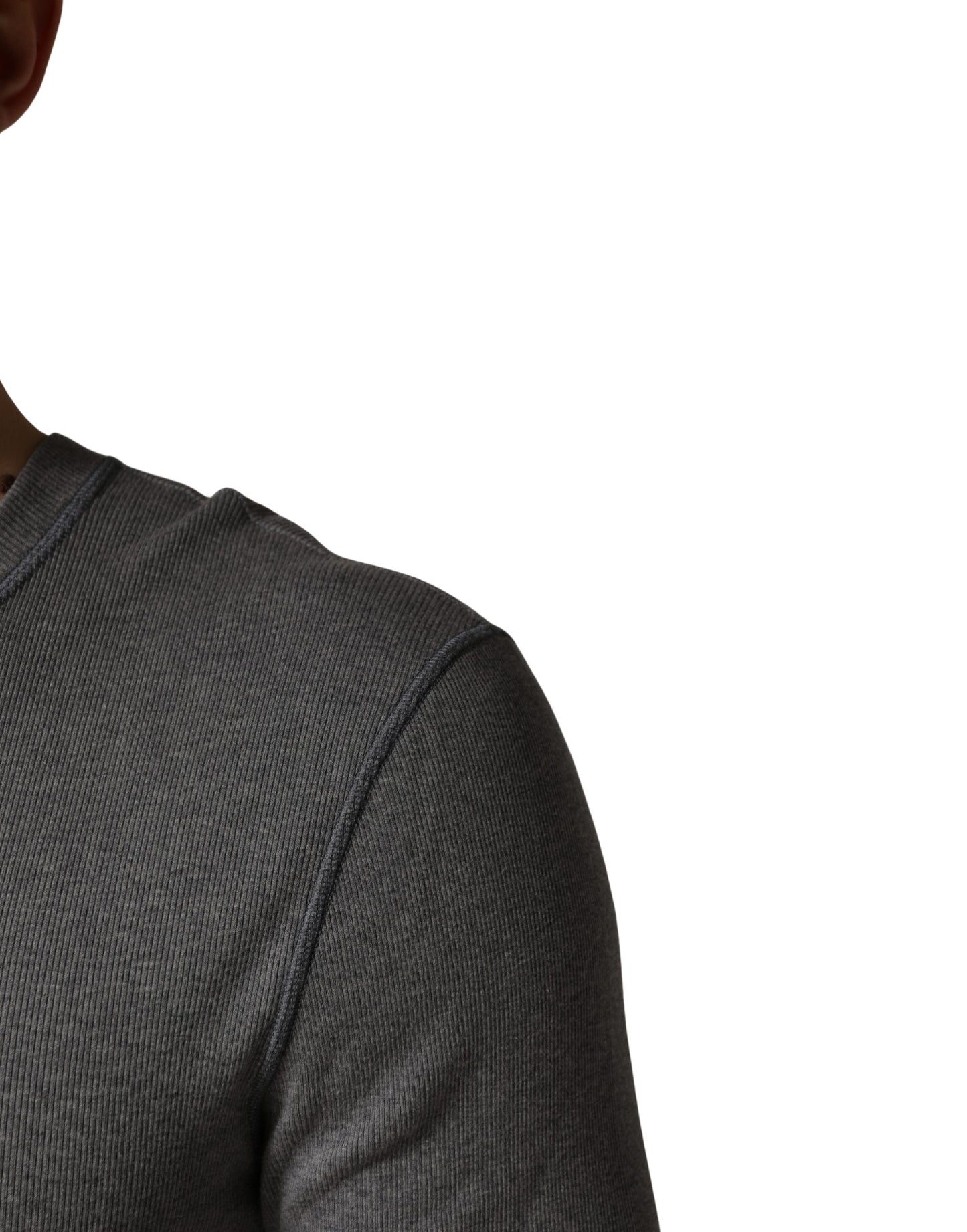 Dolce & Gabbana Gray Ribbed Cotton Long-Sleeve Henley  T-shirt