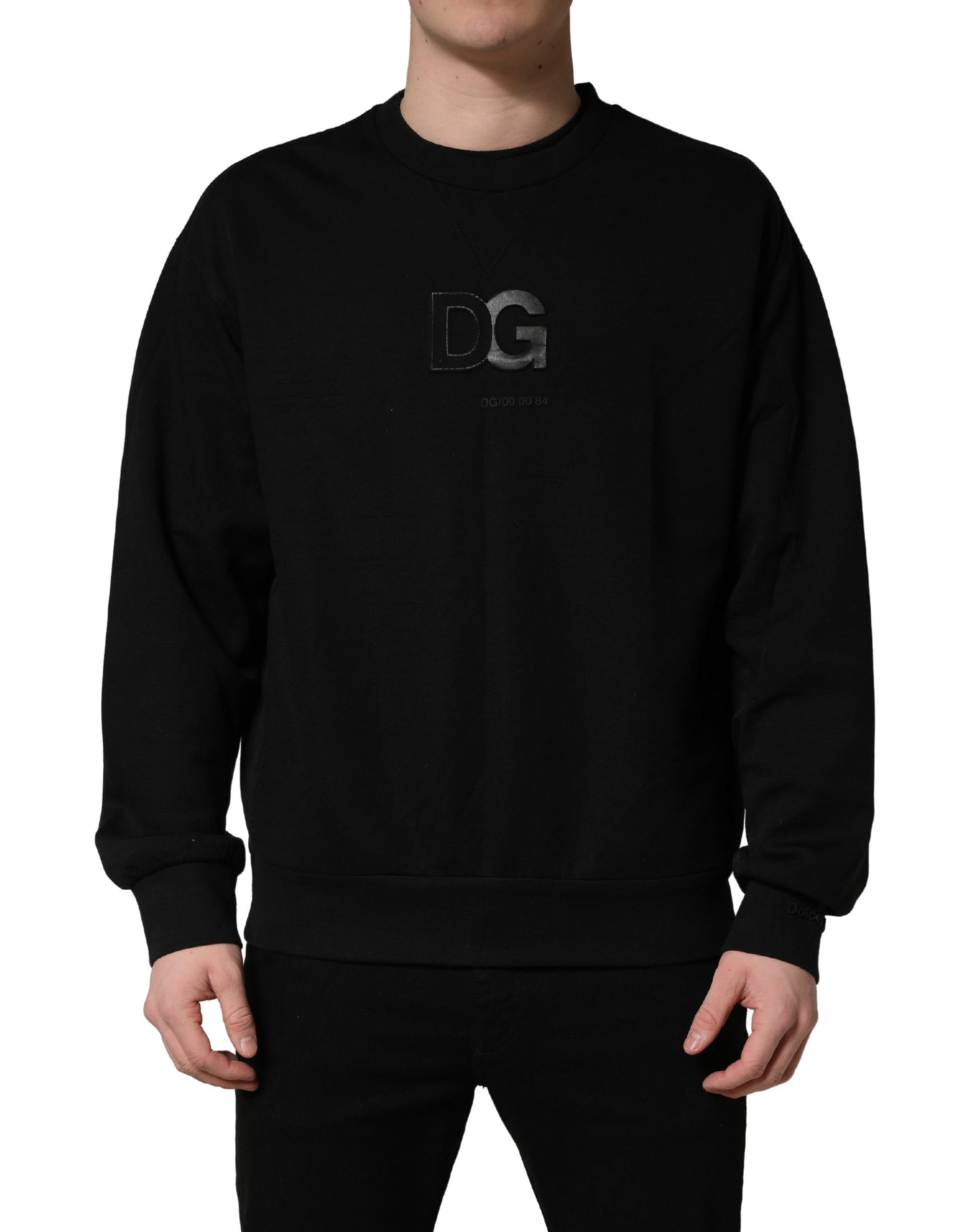 Dolce & Gabbana Black Cotton DG Men CrewNeck Pullover Sweater