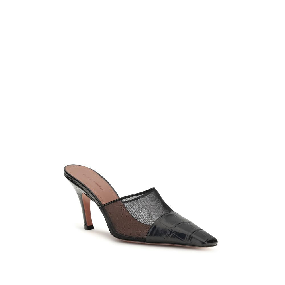 Amina Muaddi Black Calf Leather Bos Taurus Mules